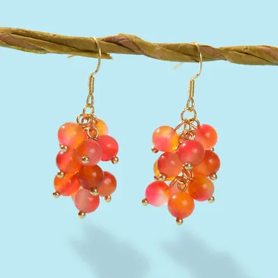 Designer Stylish Beaded Grape Shape Dangle Earrings Women Fruit Jewellery Gift • $1.99