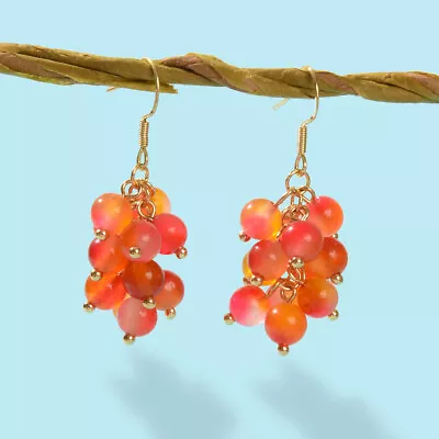 Designer Stylish Beaded Grape Shape Dangle Earrings Women Fruit Jewellery Gift • $2.98