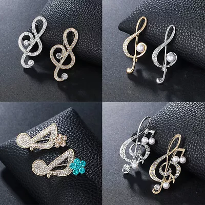 Music Note Brooch Pin Scarf Clip Crystal Brooch Women Jewelry Gift Accessories • $3.84