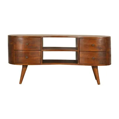 Mid Century Modern Wave TV Stand Entertainment Unit With 4 Drawers Mango Wood • $599.99