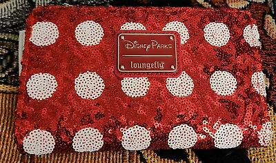 Disney Parks Loungefly Minnie Mouse Sequin Wallet Red White Polka Dots NWT • $44.95