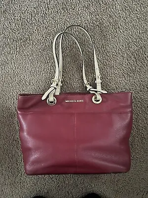 Michael Kors Tote Bedford Pebbled Leather Red Tan Interior Zip Good Condition • $35