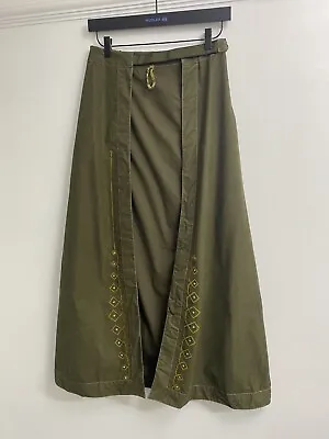 Maharishi MHI Y2k Womens Open Skirt Size Uk 10 W30” Green Embroidered Wrap BNWOT • £43.20