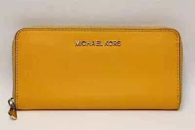 Michael Kors North South Jet Set Saffiano Leather Zip Around Wallet Yellow  • $11.50