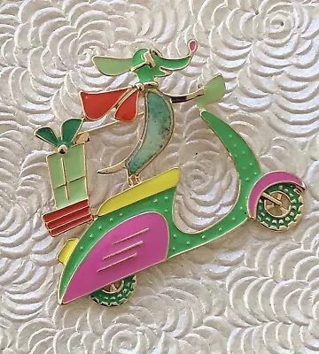 Vintage Style Artistic Dachshund Dog On Scooter Brooch Enamel On Metal • $14