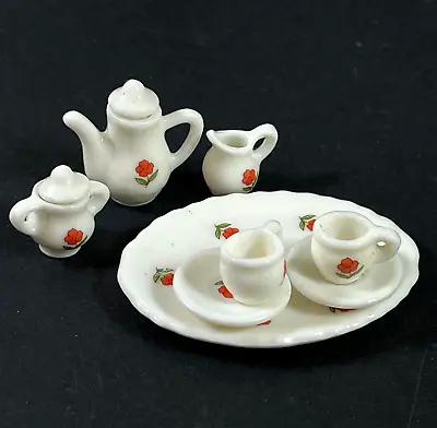 Dollhouse Miniature Tea Set Coffee Red Flower NEW OLD STORE STOCK China G • $10.98
