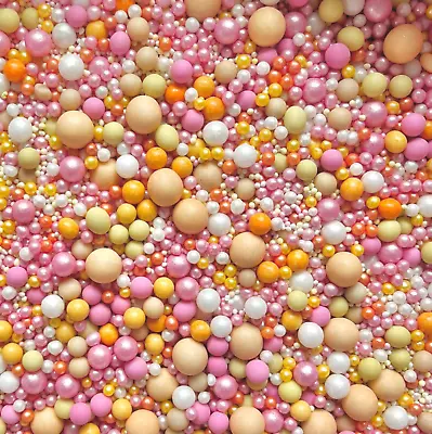Pink Orange Peach Groovy 60s 70s Preppy Cupcake Cake Topper Sprinkle Balls Mix • £4.99