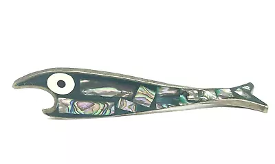 Vintage Abalone Shell Inlay Fish Twisted Tail Bottle Opener Mexico MCM • $40