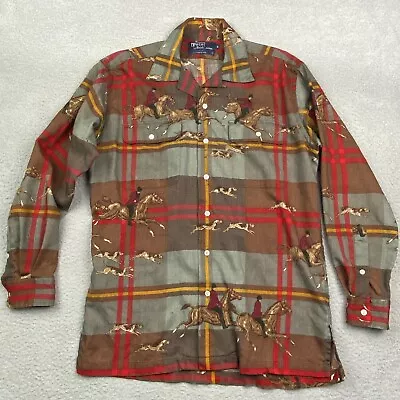 Vintage Polo Ralph Lauren Shirt Mens Small Plaid Wool AOP Hunting Horse Dog READ • $174.57