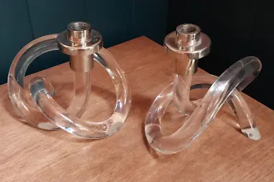 PAIR Vintage Dorothy Thorpe Lucite Pretzel Candlesticks MCM 70’s Acrylic • $289