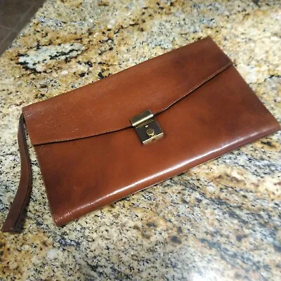 Vtg By R. O. N. A. Of New York Clutch Wristlet Purse Natural Leather Spain Brown • $66