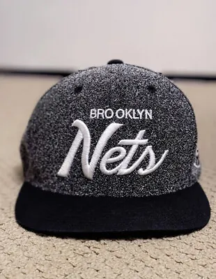 Brooklyn Nets RARE Mitchell & Ness NBA Snapback Hat Script Logo Grey & Black • $7.50