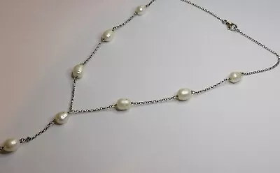925 Sterling Cultured Freshwater Pearl Necklace Lariat Style Chain Drop 999 • £39.95