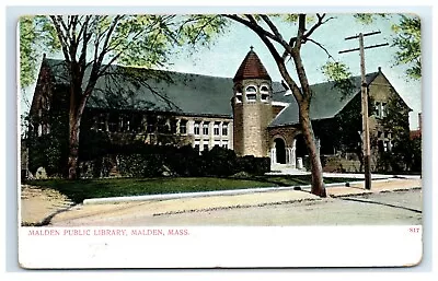 Postcard Malden Public Library Malden Mass MA 1906 F7 #1 • $2.99