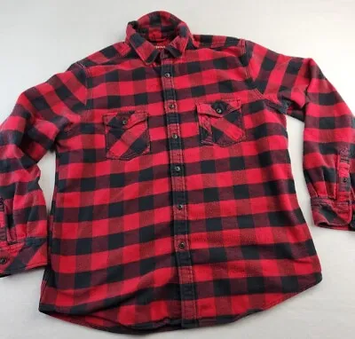 Merona Red Lumberjack Plaid Mens Large Long Sleeve Thick Cotton Flannel Shirt • $14.39