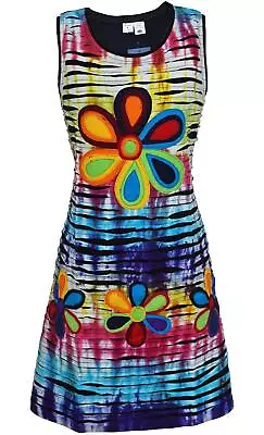 New Fair Trade Tie Dye Razor Cut Flower Dress 10  12 14 16 18 20 22 Hippy Boho • £30.79