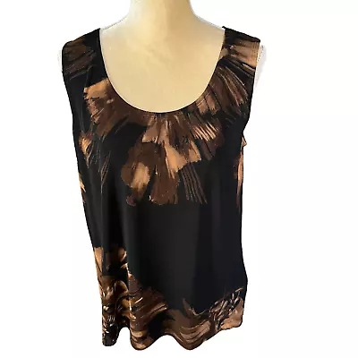 Vikki Vi Woman Black Brown Floral Tank Top Blouse • $28