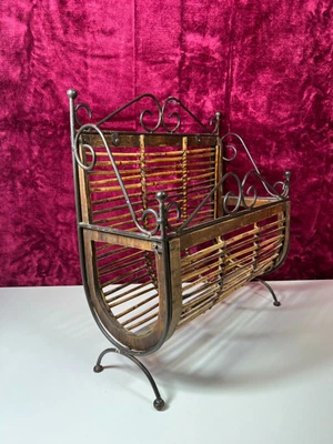 £4.99 • Buy Ornate Boho Bamboo And Metal Vintage Magazine Rack