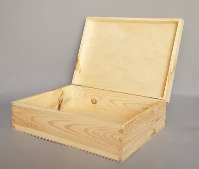 Plain Wood Storage Square Box Large Wooden Boxes Memory Keepsake Lid Hinges • £15.99