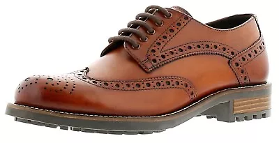 Mens Tan Leather Shoes Lace Up Smart Brogues Office Wedding Formal Occasion Size • £43.99