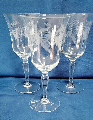 3~ Vintage~ Etched ~Leaf & Vine Pattern~ Water /Wine/Parfait Glasses/Stemware • $20
