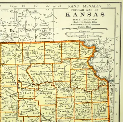 Vintage KANSAS State Map Old Original 1940s Wall Art Decor Antique Topeka • $12.95