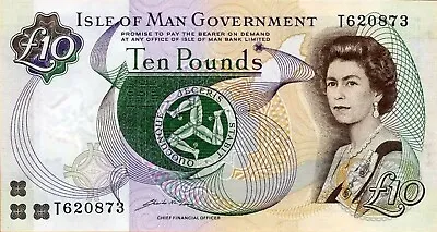 Isle Of Man 10 Pounds Circulated Currency. 2007 10 Pounds QEII Banknote IMP Note • $65