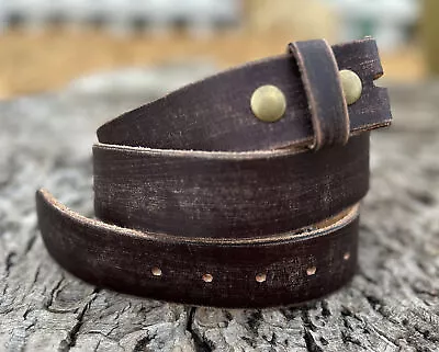 Distressed Style Brown Genuine Leather Snap Belt Strap - Removable - Change You • $30