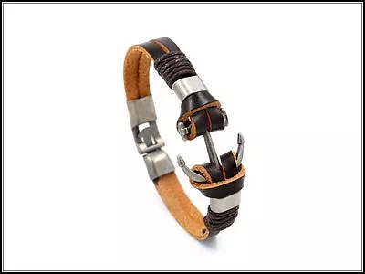 Genuine Leather Braided Rope Bangle Anchor Bracelet Wristband Mens Womens #B288 • $8.99