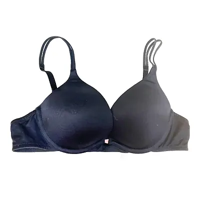 34A 149641-093 Victorias Secret VERY SEXY Black Twin Strap Push Up Bra EUC Satin • $19.99