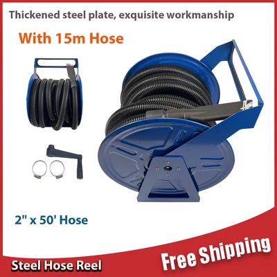 $328.99 • Buy Steel Vacuum Hose Reel 2  X 50' Hose Thickened Steel Plate With 15m 2  Hose