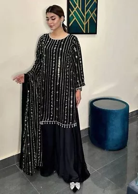 Indian Black Suit & Palazzo In Georgette With Embroidery Dupatta For Reception • $72.27