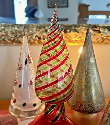 Vintage Murano Italian Glass Christmas Tree / Topper W/swirls + Gold + Sticker  • $60