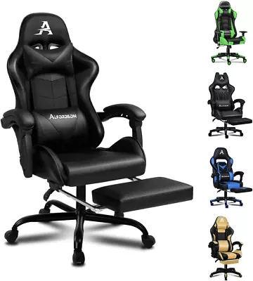 Gaming Chair Racing Ergonomic Office Chair With Extra Large Lumbar Cushion Leath • £145.81