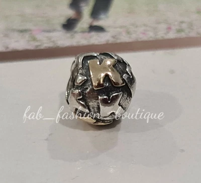 $110 • Buy Retired Pandora Letter K Initial Silver And Solid 14K Gold Charm - 790298