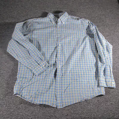 LL Bean Shirt Men Large Blue Yellow Check Long Sleeve Seersucker Cotton Fishing • $14.99