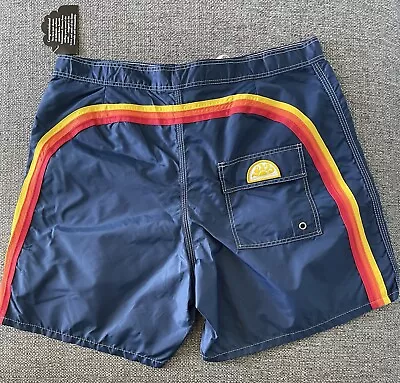 NWT! Sundek Size 34 Navy Blue Rainbow Beach Swim Nylon Shorts Trunks Back Pocket • $60