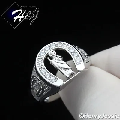 Men Solid 925 Sterling Silver Icy Bling Cz San Judas U-shaped Ring*sr195 • $39.99