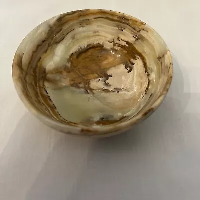 Bowl White Onyx Genuine Natural Gemstone Handcarved Brown Veining Small 4  • $18