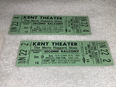 Merle Haggard 2 Unused 1971 Concert Tickets With Will Call Envelope Krnt Theatre • $22.98