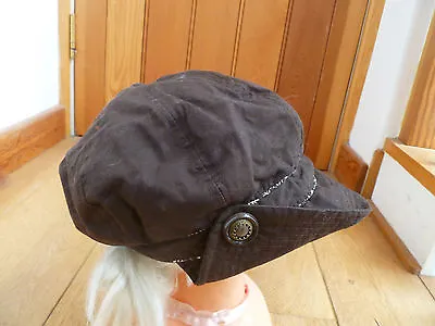 £9.99 • Buy Monsoon Accessorize Chocolate Brown Flowery Button Detail Baker Boy Peaked Hat