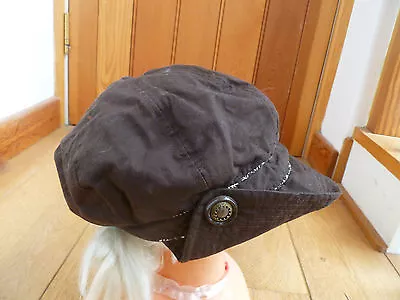 Monsoon Accessorize Chocolate Brown Flowery Button Detail Baker Boy Peaked Hat • £9.99