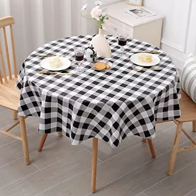 Round Buffalo Plaid Vinyl Flannel Backed Tablecloth 60 Inch 100% Waterproof Wipe • $15.57