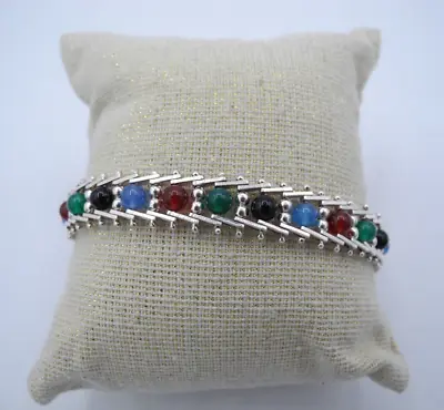 Milor Italy 925 Sterling Silver Multi-Color Stone Bead Bracelet • $35