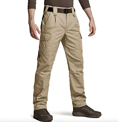CQR Men's Tactical Pants Water Resistant Ripstop Cargo Pants Khaki • $24.90