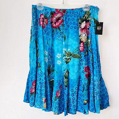 NWT BILA Skirt Women's Sz LARGE Turquoise Tropical Floral Rayon • $24