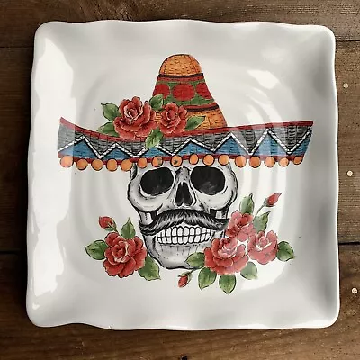 Maxcera Day Of The Dead Dinner Plate Sugar Skull Sombrero Roses 11” • $13.99