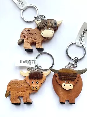 Highland Cow Wooden Animal Key Ring Fair Trade • £5.95