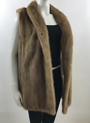 Sz L - Beautiful Pastel Brown Extra Long Mink Fur Vest Coat - New Satin Lining • $299.99