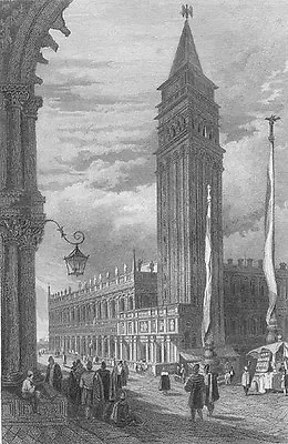 Italy CAMPANILE VENICE ST MARKS SQUARE DUCAL PALACE ~ 1830 Art Print Engraving • $9.99